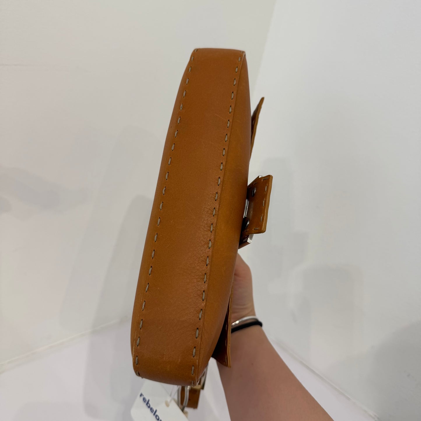 Fendi Brown Selleria Sterling Silver Hardware Baguette Bag