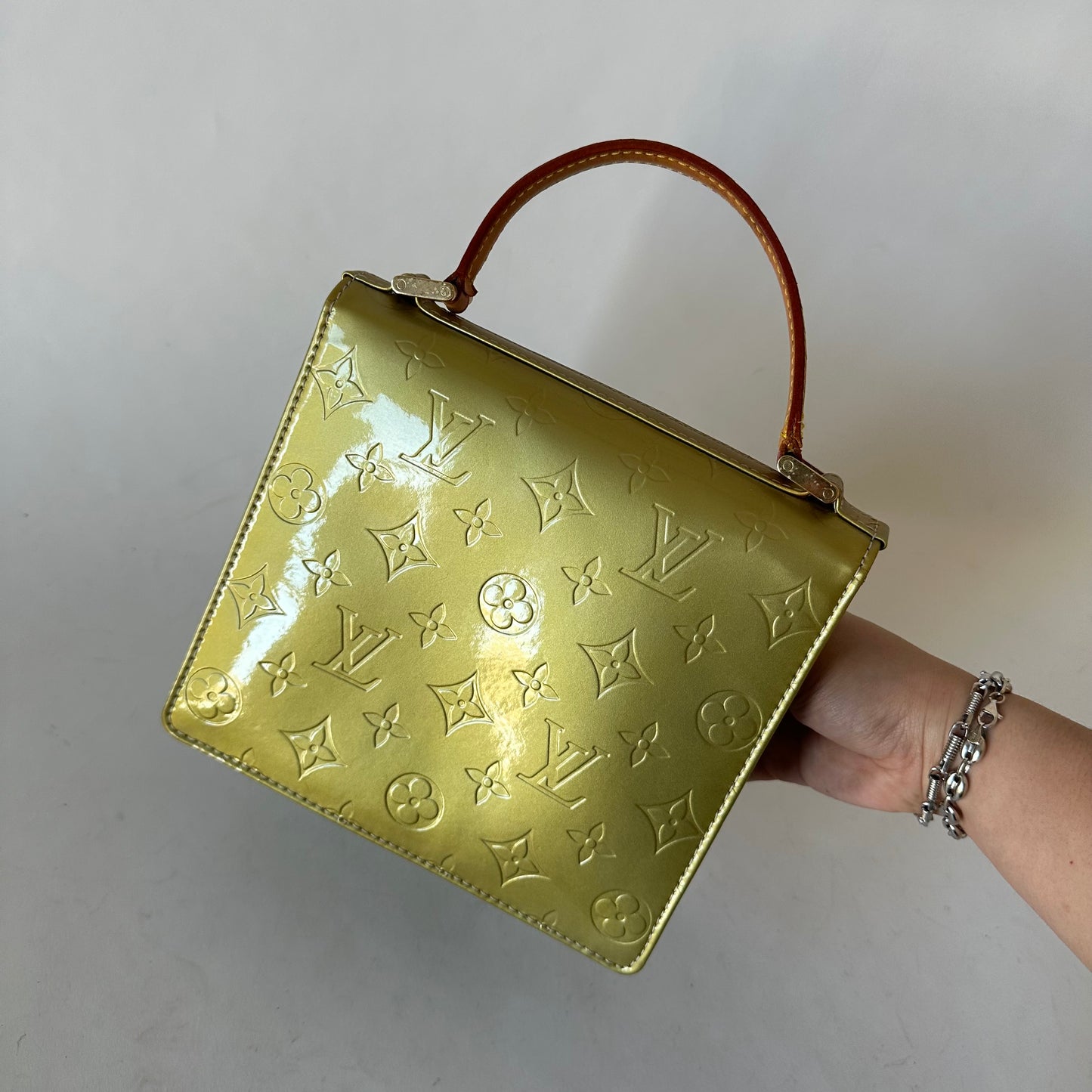 Louis Vuitton Green Vernis Patent Leather Monogram Spring St Top Handle Bag