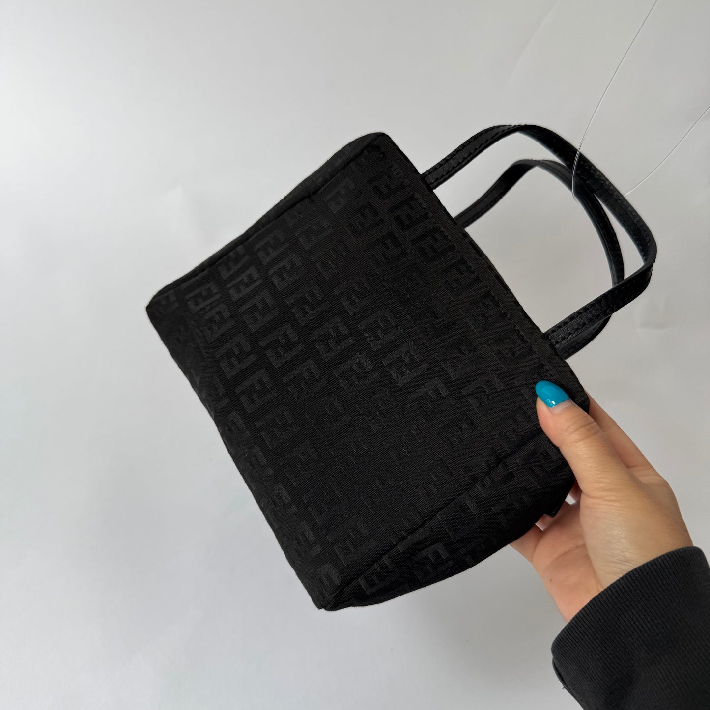 Fendi Black Zucchino Monogram Mini Nylon Top Handle Tote