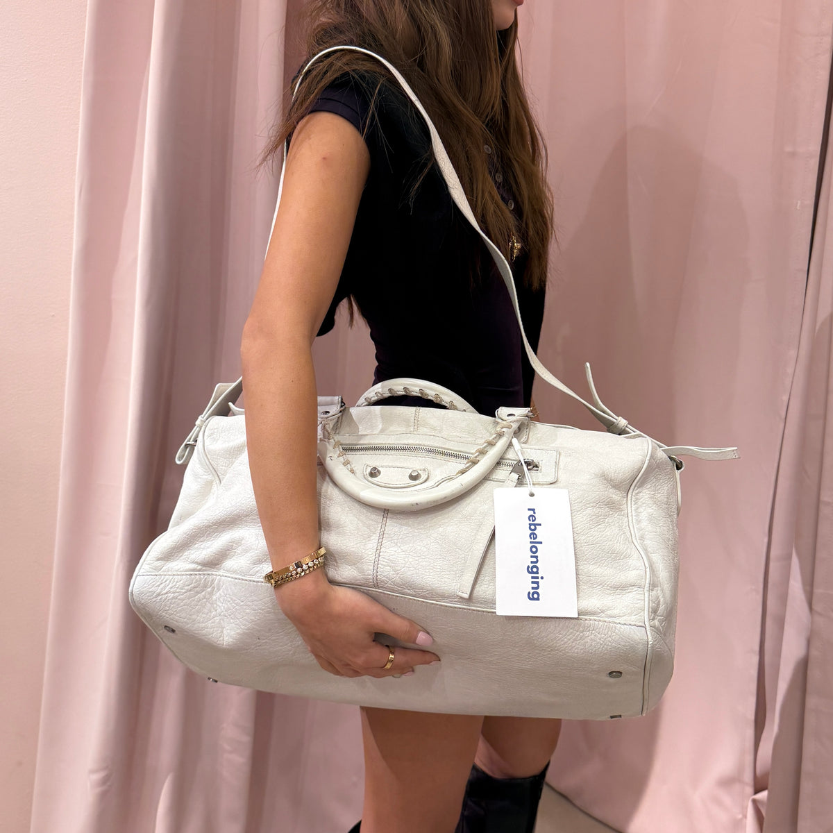 Balenciaga White Leather "Twiggy" City Bag