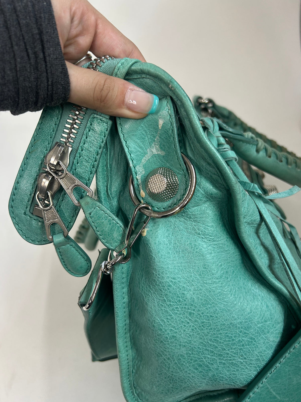 Balenciaga Teal Leather Giant SHW City Bag