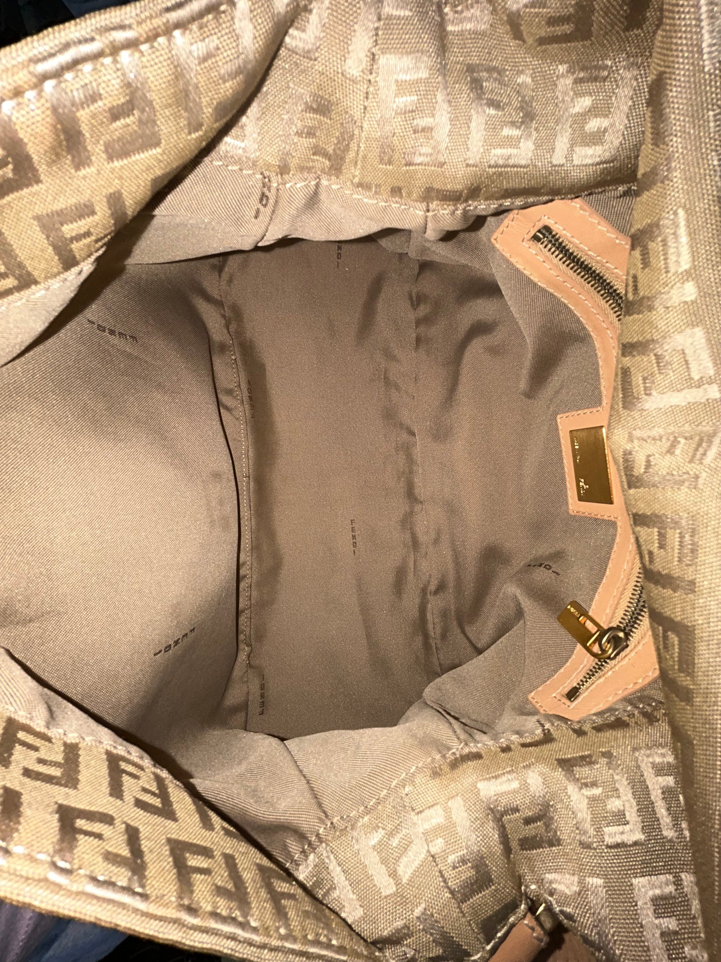 Fendi Beige Canvas Zucchino Monogram Mamma Baguette Shoulder Bag