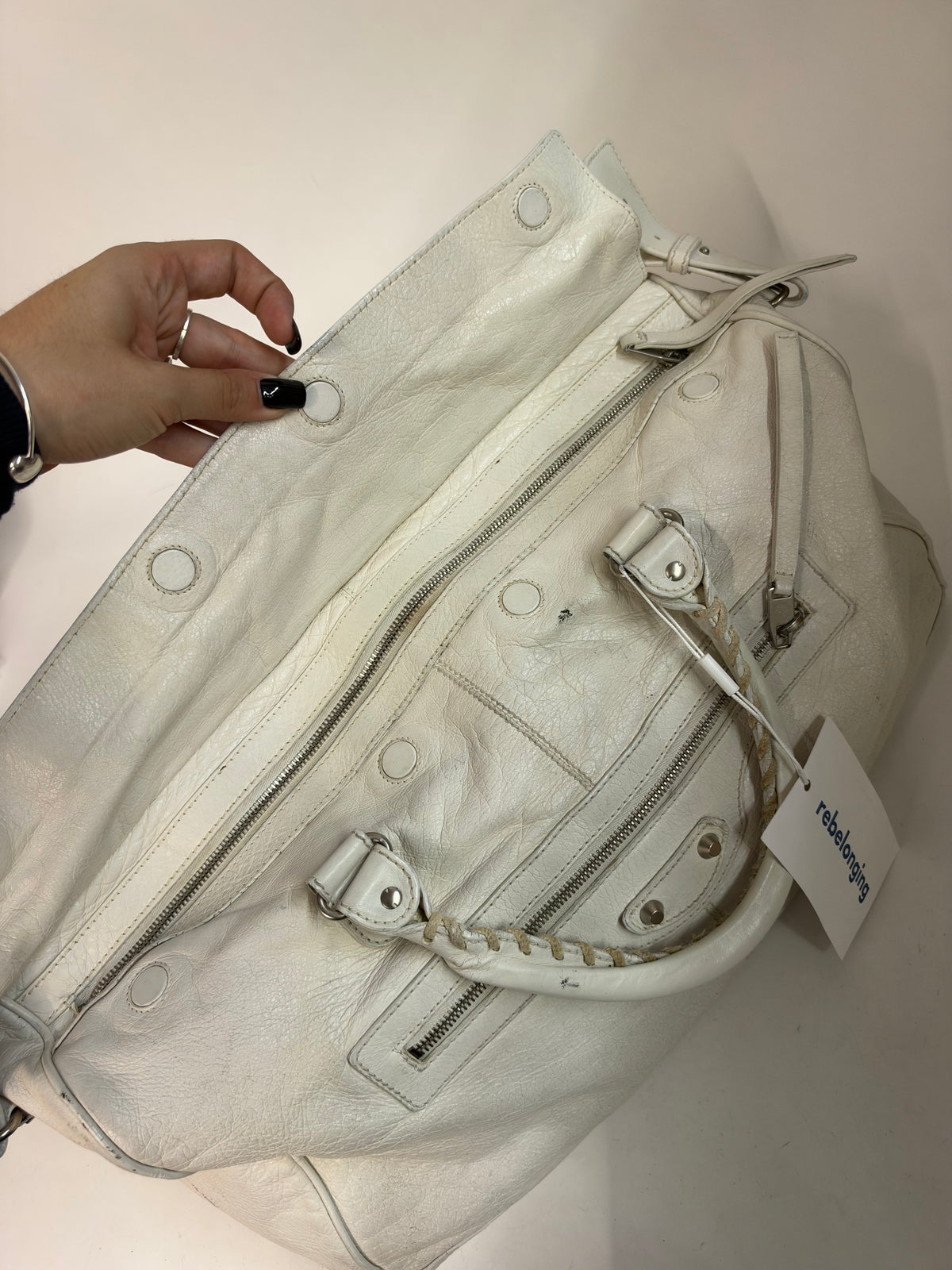 Balenciaga White Leather "Twiggy" City Bag