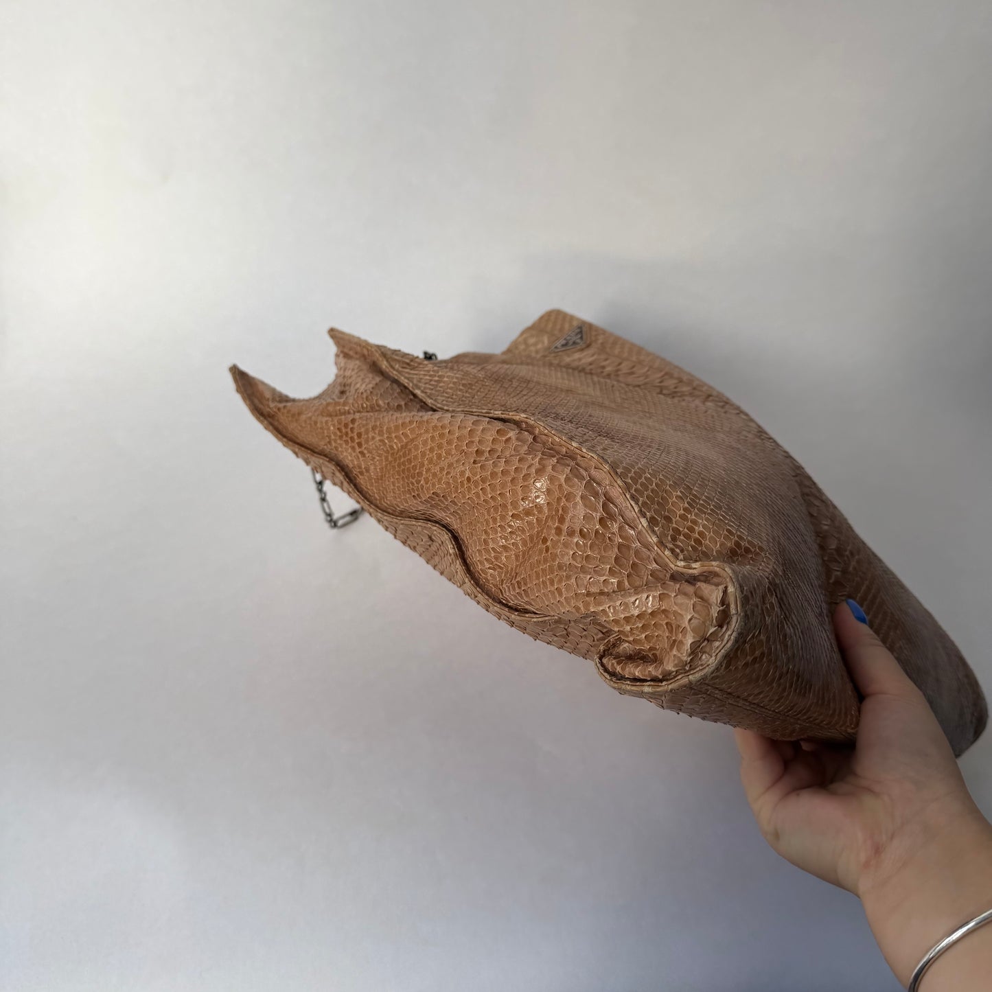 Prada Brown Multicolored Snakeskin Leather Chain Shoulder Bag