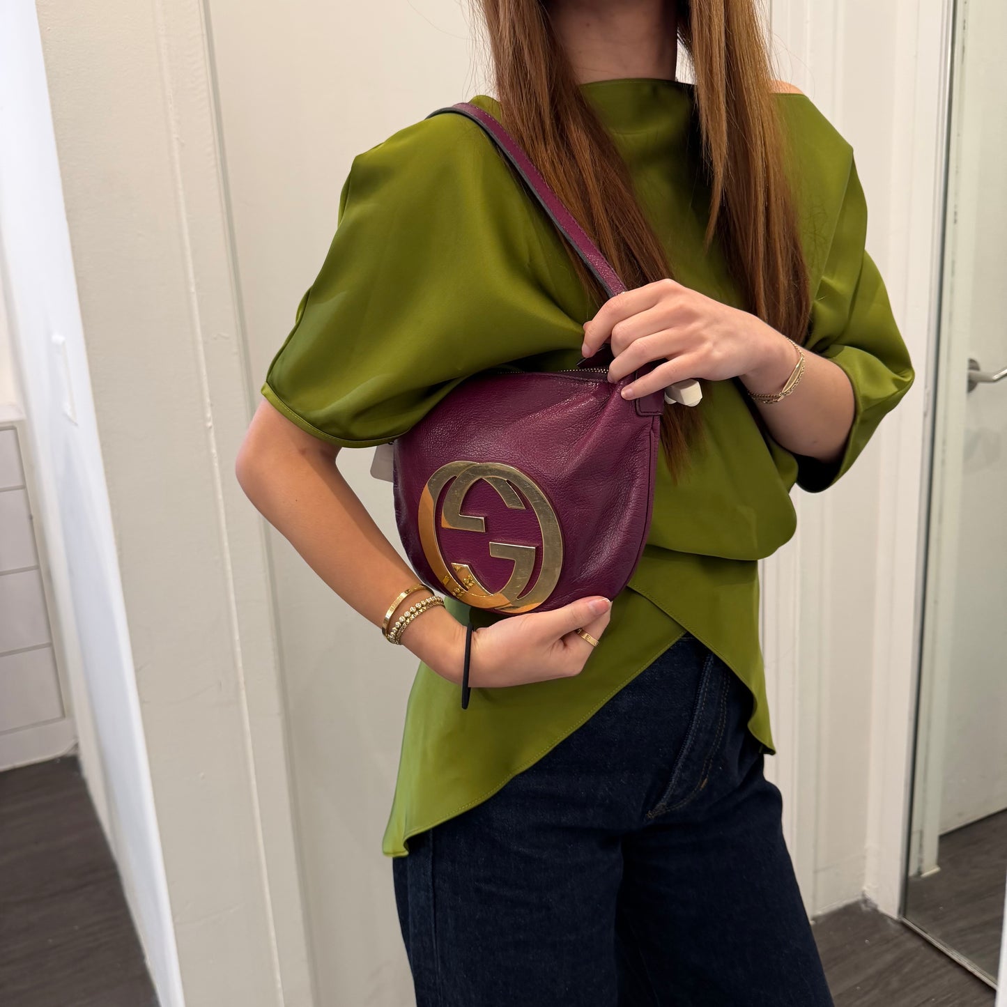 Gucci Purple Calfskin Leather Blondie Hobo Shoulder Bag
