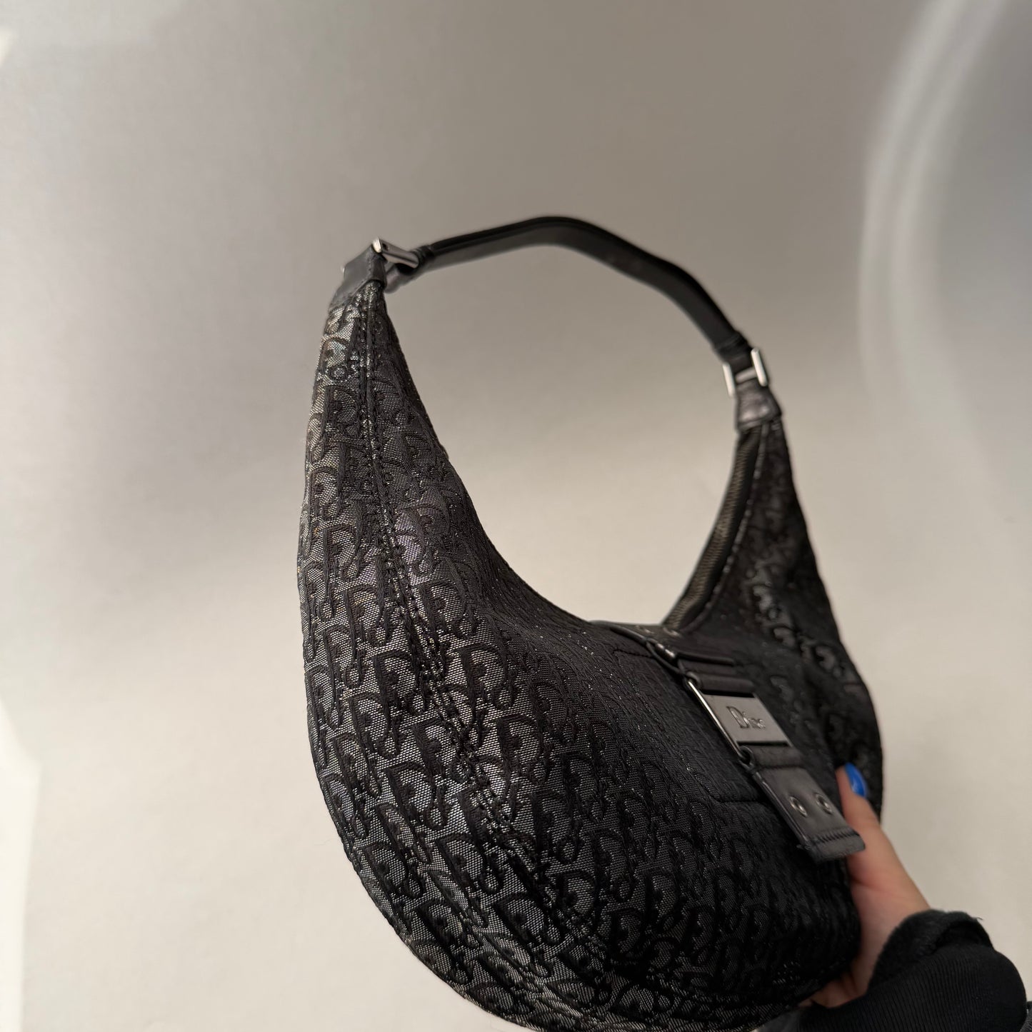 Christian Dior Black Trotter Canvas Street Chic Small Croissant Hobo Bag