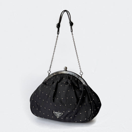 Prada Black Polkadot Mini Clutch Bag