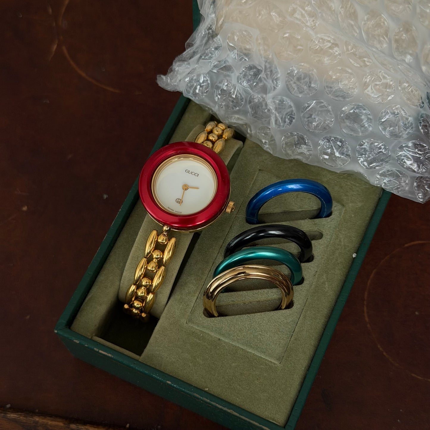 Gucci Gold Rice Link White Dial Bezel Watch w/ 5 Bezels