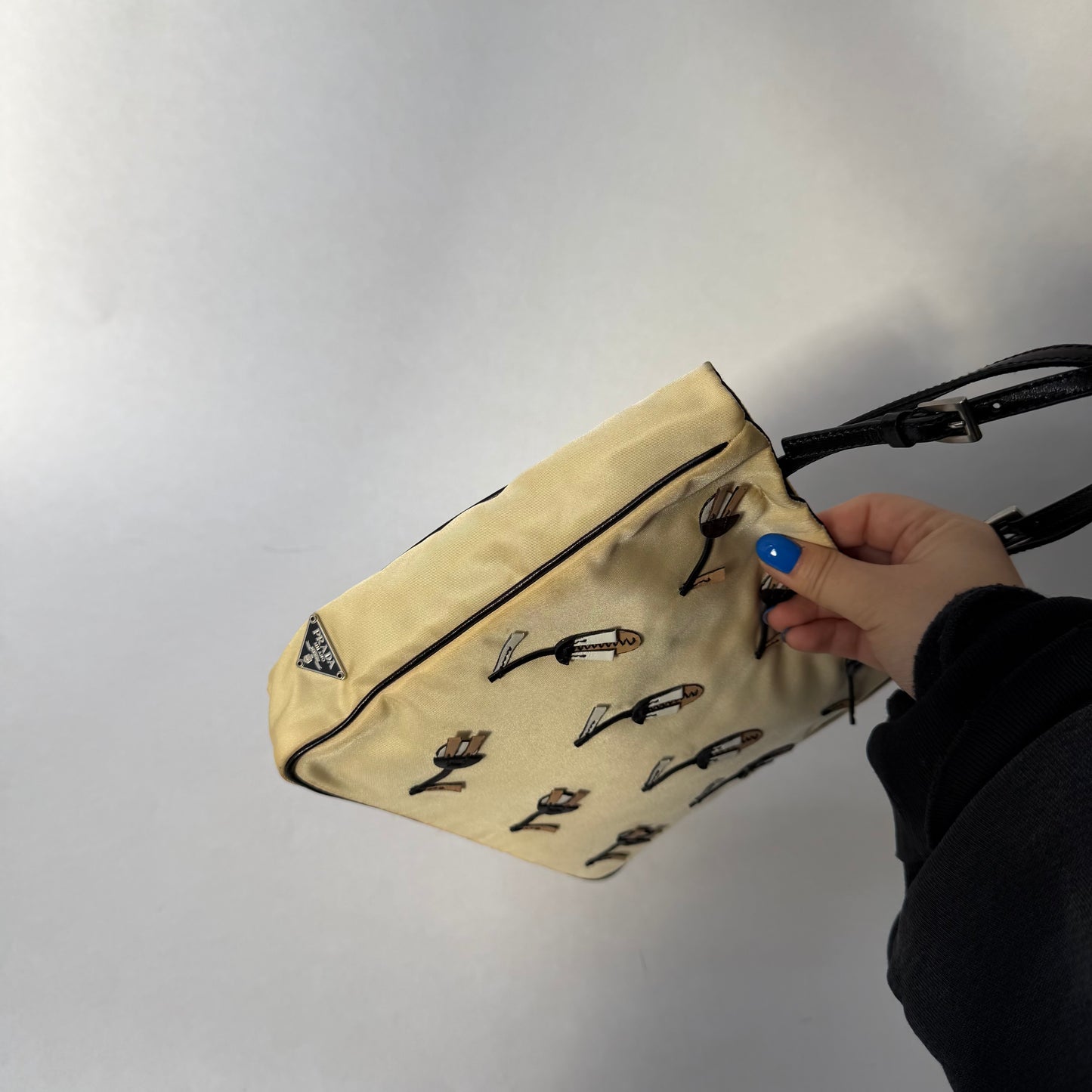 Prada Beige Nylon Embroidered Flower Tote bag