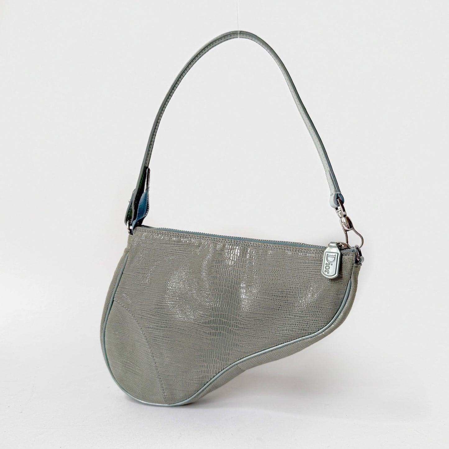 Christian Dior Blue Lizard Saddle Pochette Shoulder Bag