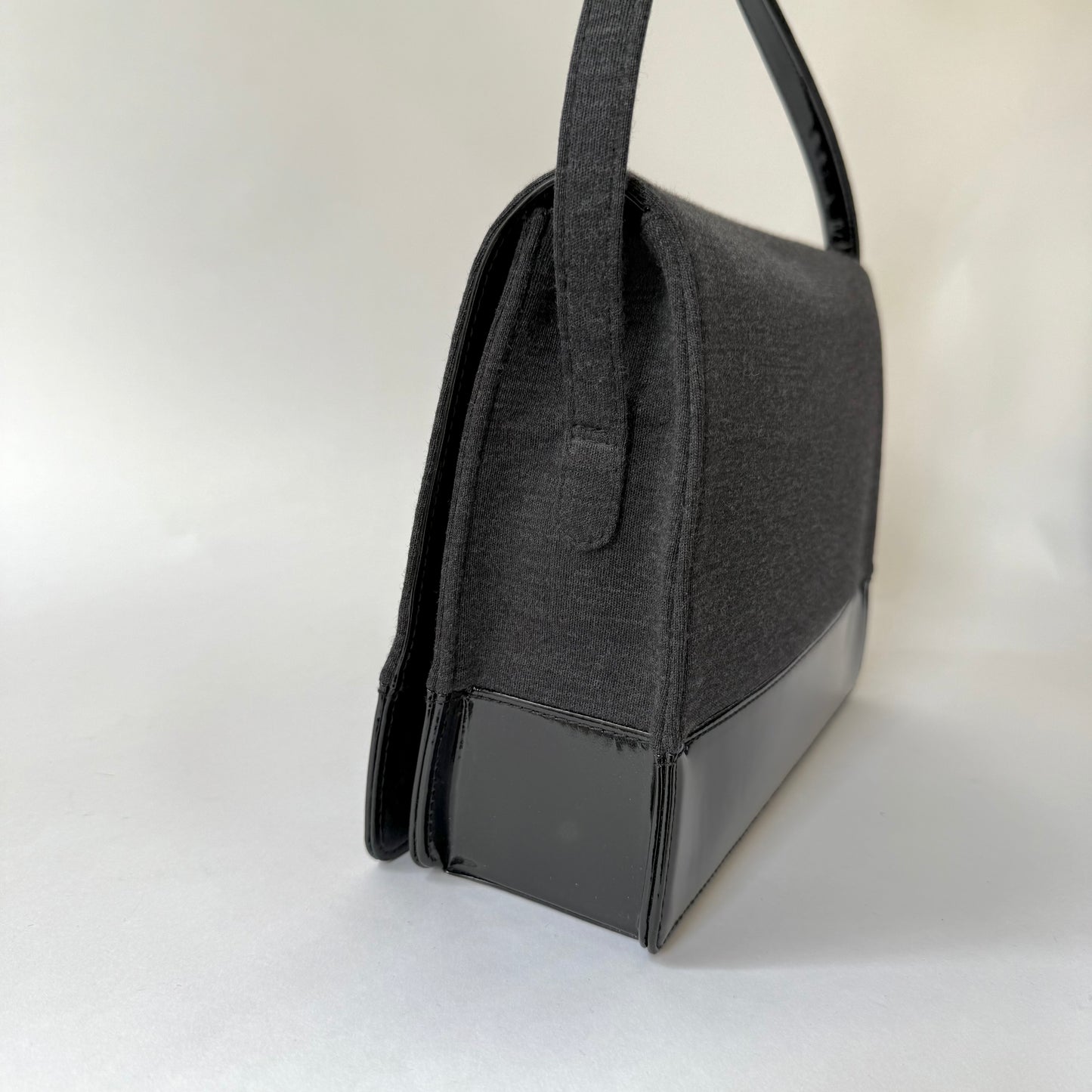 Chanel Black & Gray Jersey Shoulder Bag w/ Patent Leather