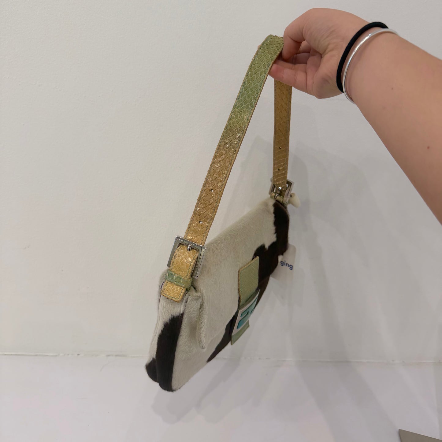 Fendi Multicolored Pony Hair & Python Baguette Shoulder Bag