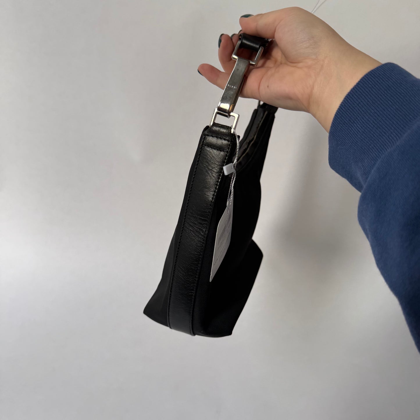 Gucci Black Canvas Clip Handle Small Shoulder Bag