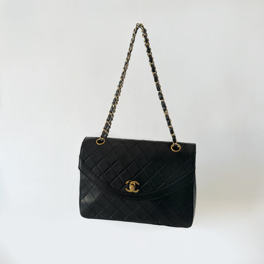 Chanel 90’s 24k GP Black Half Moon Round Mademoiselle Quilted Lambskin Flap Bag