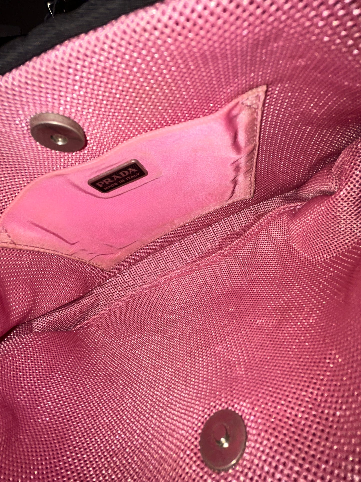 Prada Black Nylon Mini Shoulder Bag w/ Pink Interior