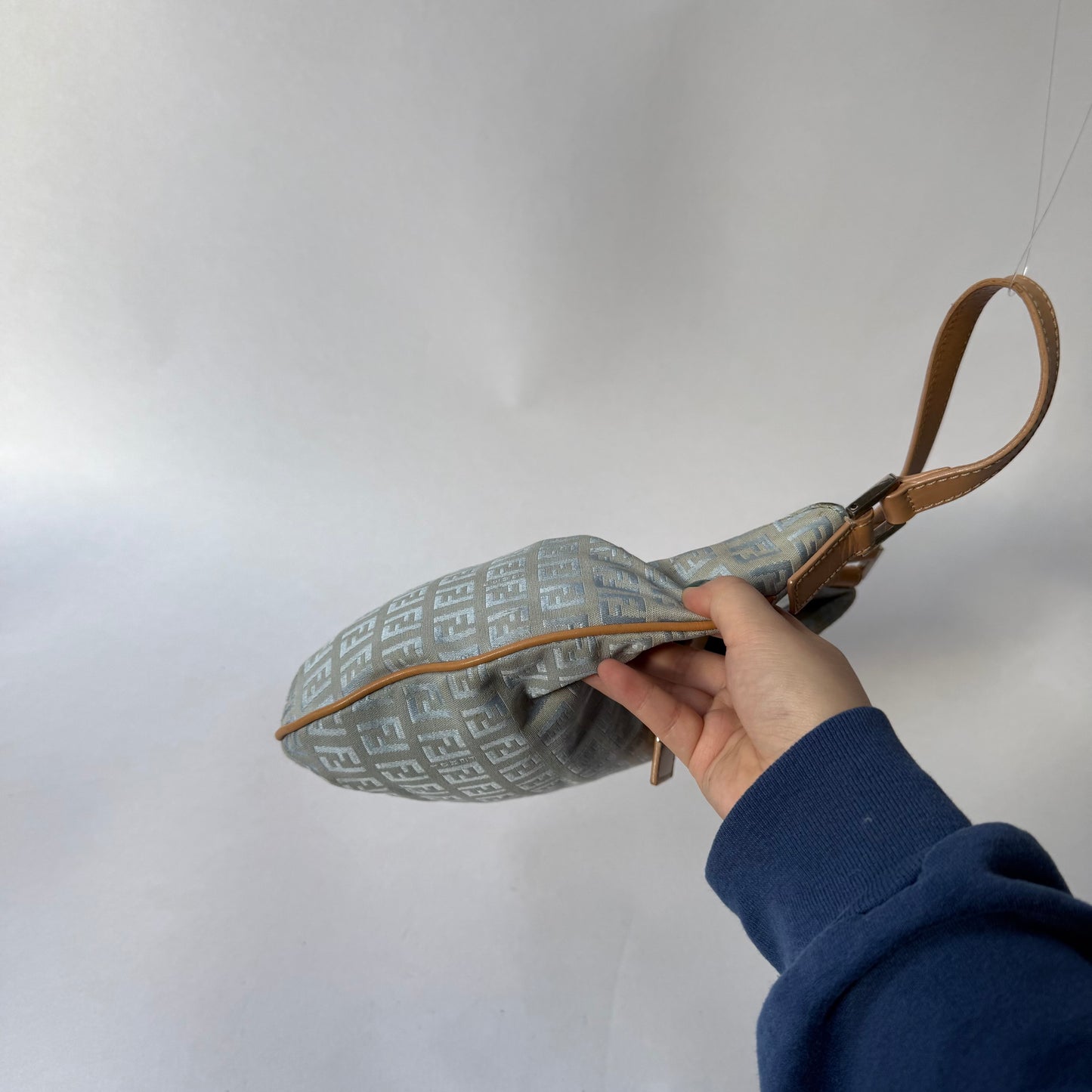 Fendi Blue Canvas Zucchino Baguette Hobo Bag