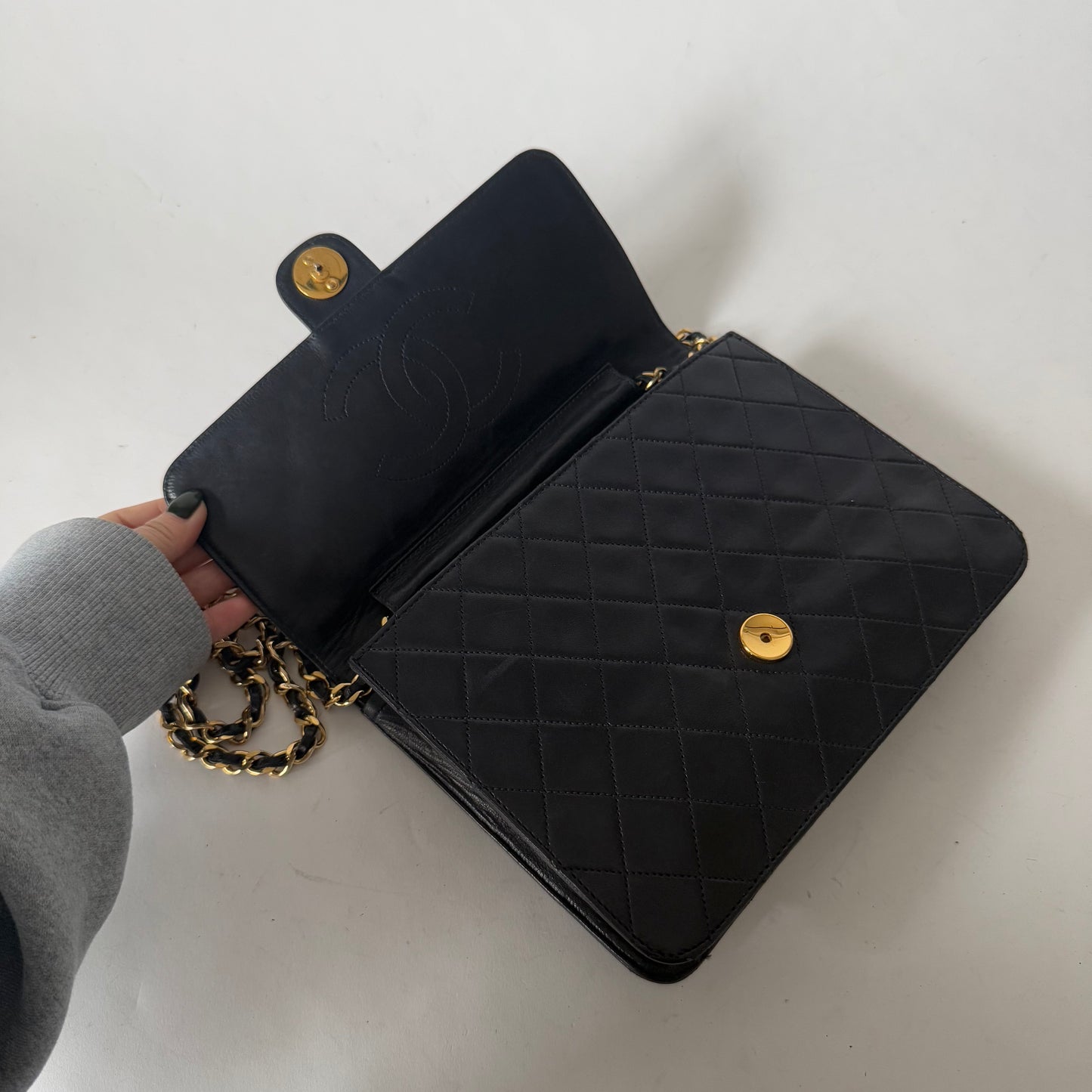 Chanel Black Lambskin Matelasse Square Vintage Flap 24K GPHW