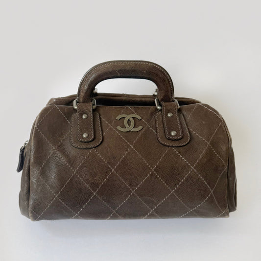 Chanel Brown Caviar Top Handle Bowler Bag