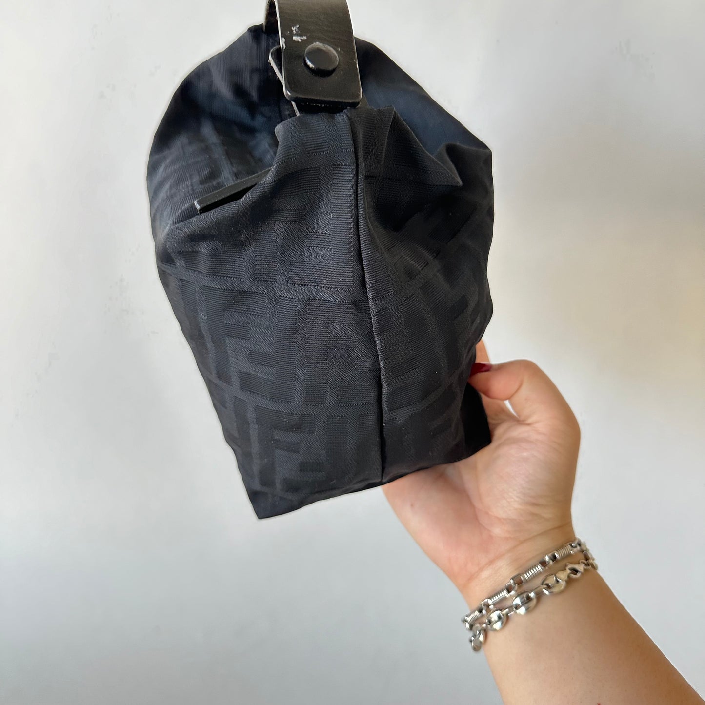 Fendi Black Nylon Zucca Mini Top Handle Bag