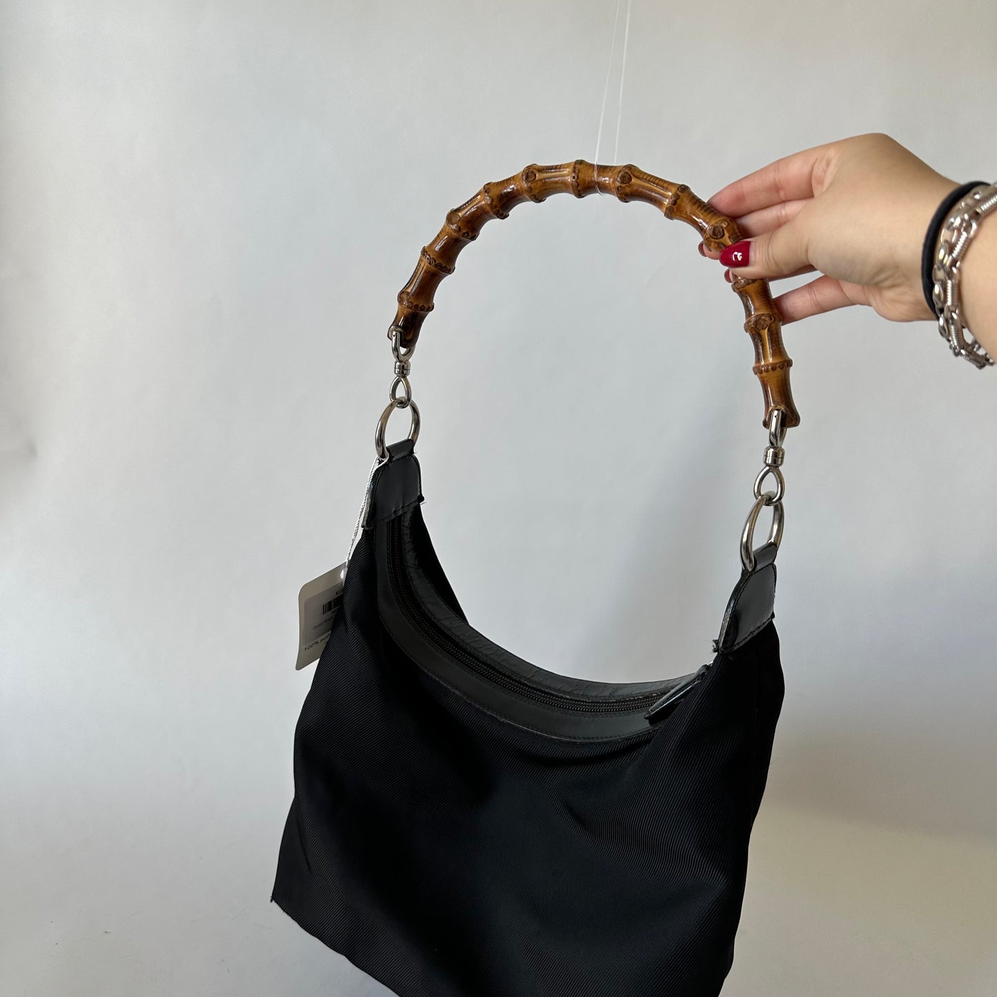 Gucci Black Nylon Bamboo Tote
