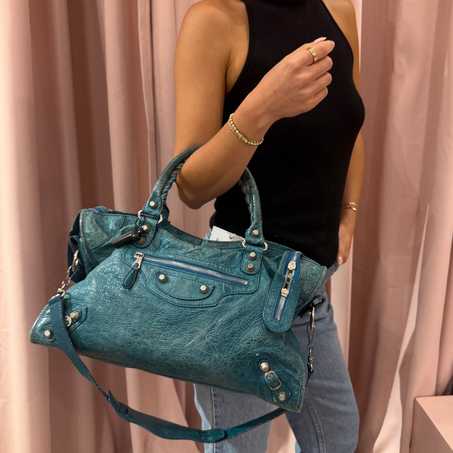 Balenciaga Teal Leather City Bag