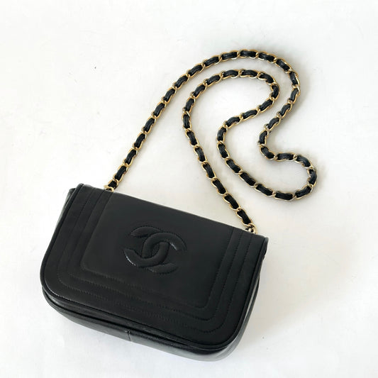 Chanel Black Lambskin Mini Crossbody Camera Bag