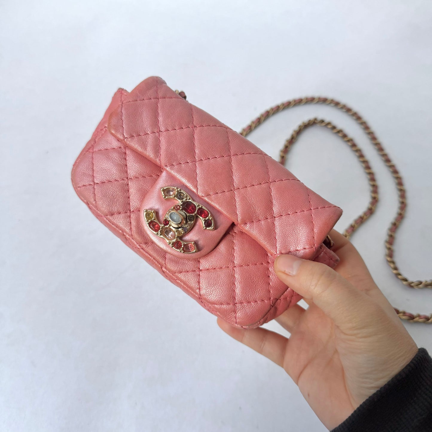 Chanel Pink Micro Mini Rhinestone Flap Crossbody Bag