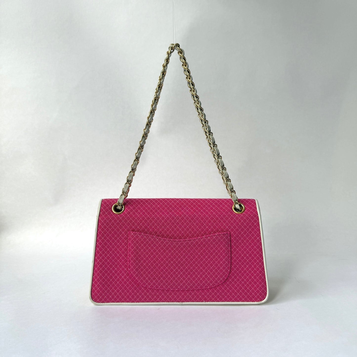 Chanel Pink Jersey & Patent Leather Micro Quilting Double Chain Flap Shoulder Bag