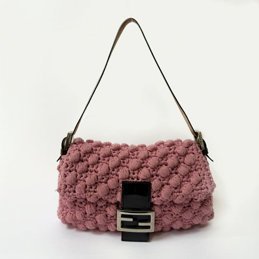Fendi Pink Woven Textured 1997 Baguette Shoulder Bag