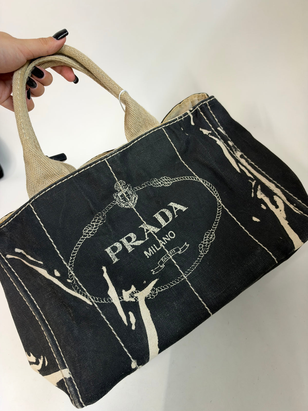 Prada Black & White Canvas Canapa