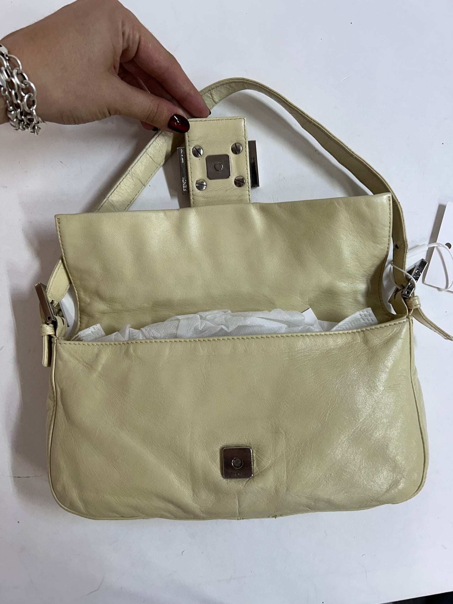 Fendi Butter Yellow Leather Baguette Shoulder Bag