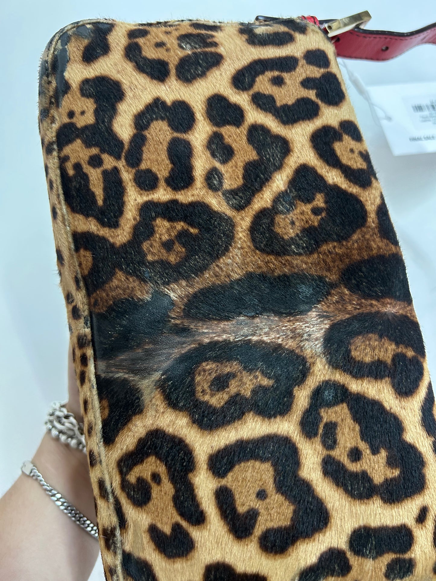 RARE Fendi Brown & Red Ponyhair & Leather Cheetah Printed Baguette Shoulder Bag GHW