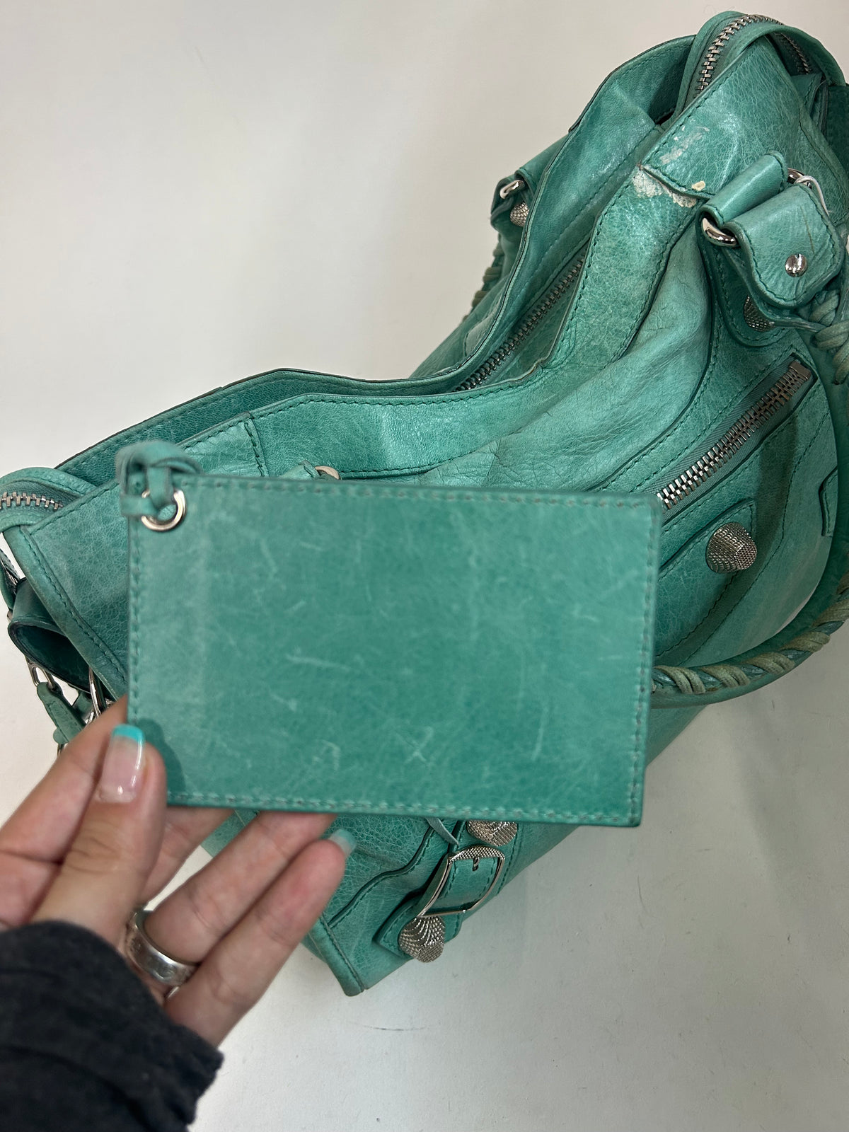 Balenciaga Teal Leather Giant SHW City Bag