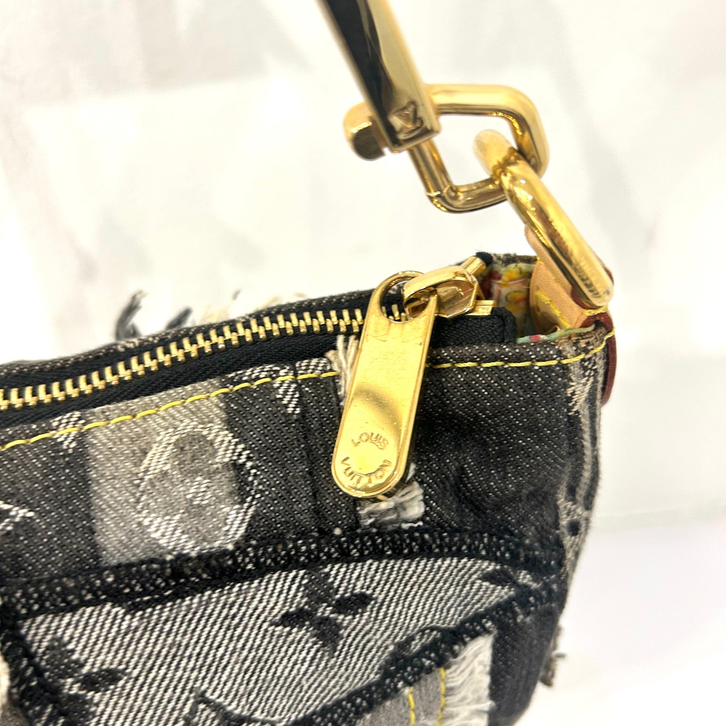 Louis Vuitton Black Monogram  Multicolored Denim Patchwork Pochette Pouchy Bag