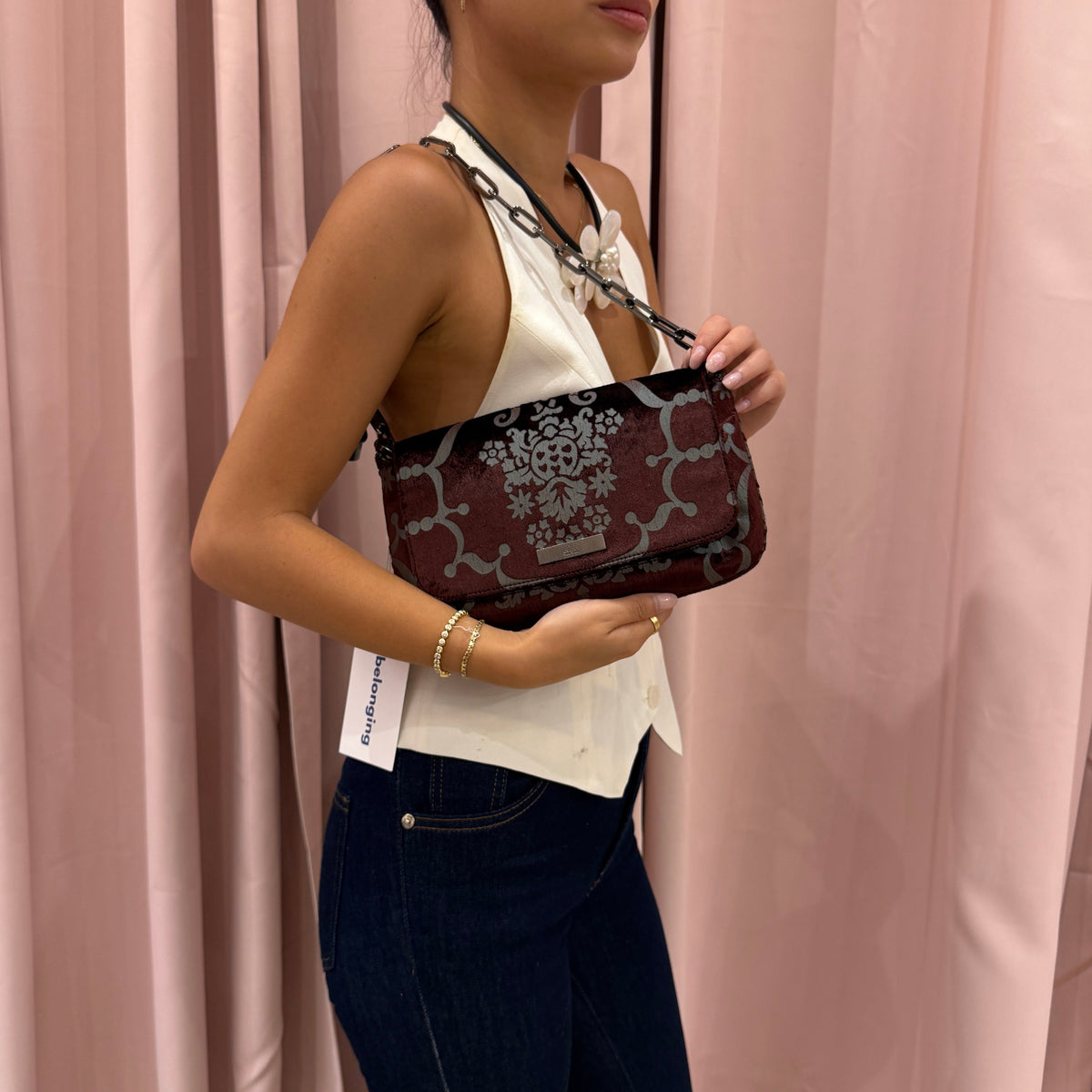 Gucci Tom Ford Burgundy Velour Woven Detail