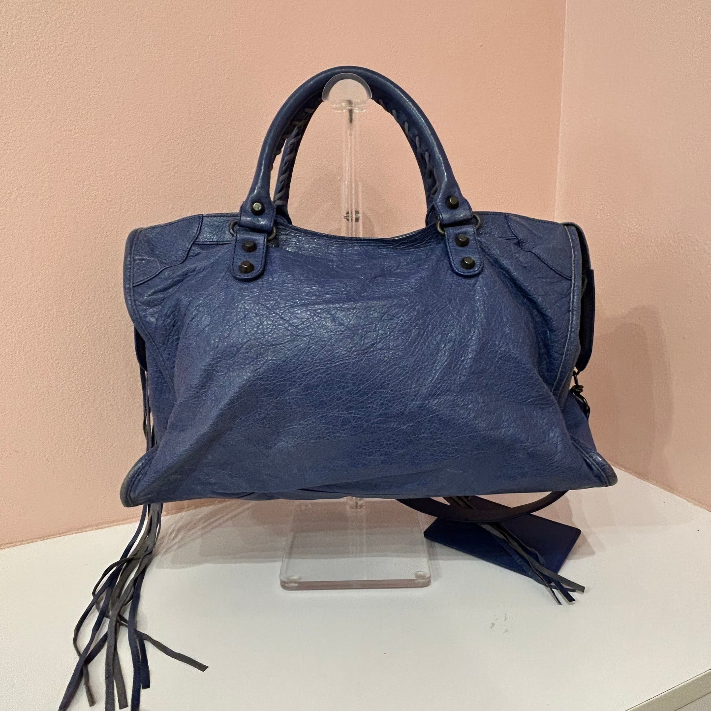 Balenciaga Blue Leather City Bag Brass HW