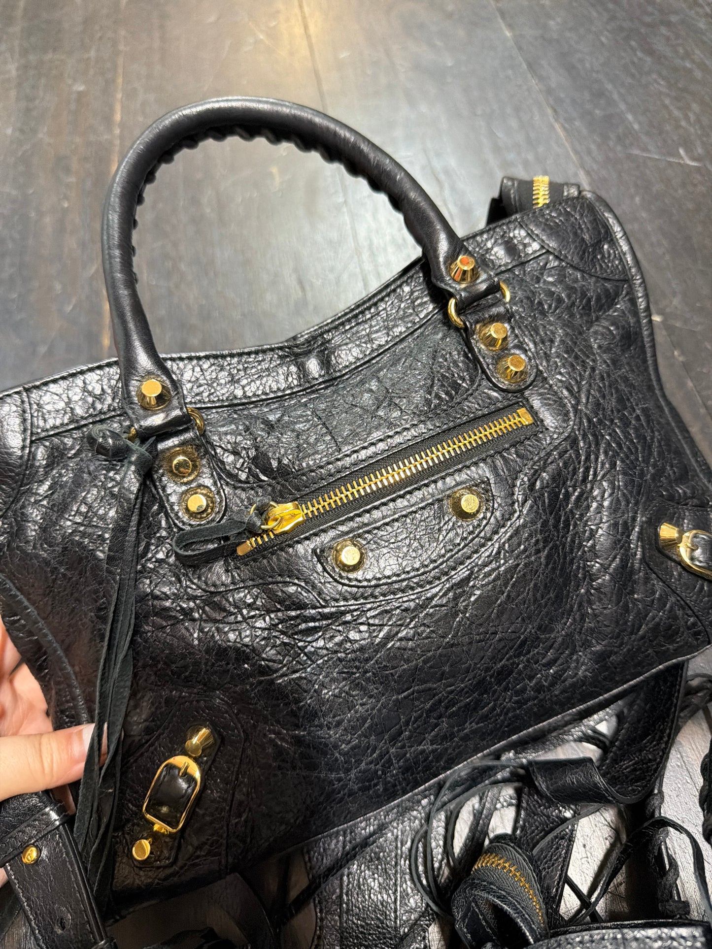 Balenciaga Black Leather Small City Bag GHW