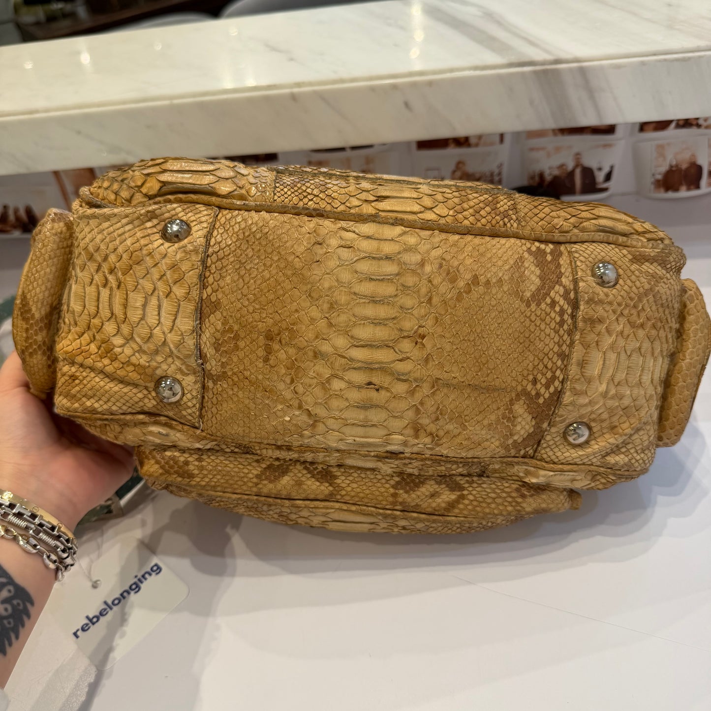 Prada Brown Python Leather Top Handle Shoulder Bag