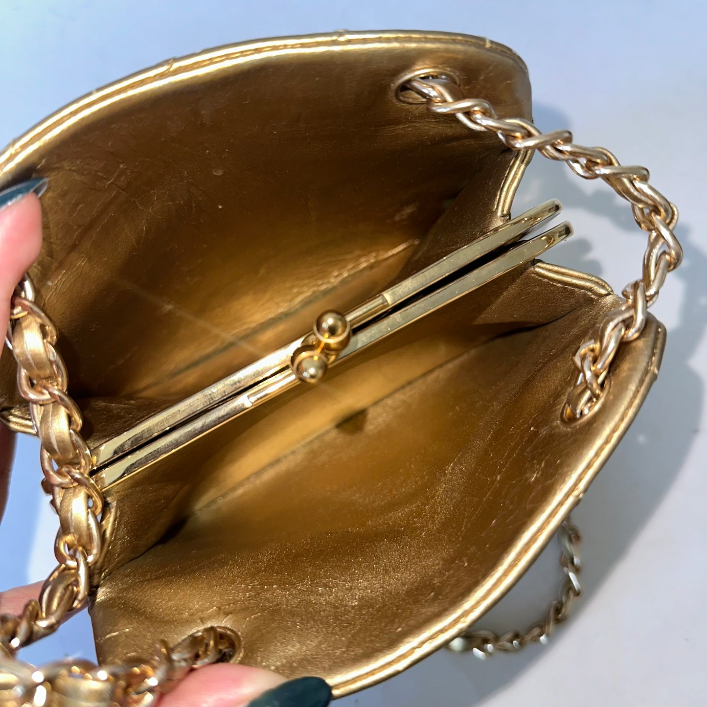 Chanel 1990 Gold Lambskin Kisslock Shoulder Bag