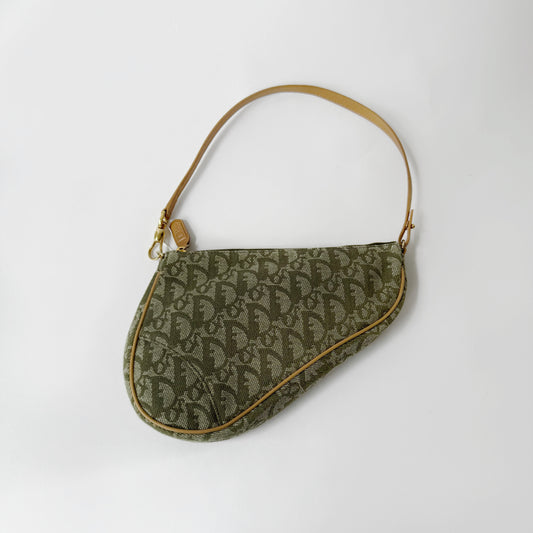 Christian Dior Green Trotter Monogram Mini Saddle Pochette Shoulder Bag