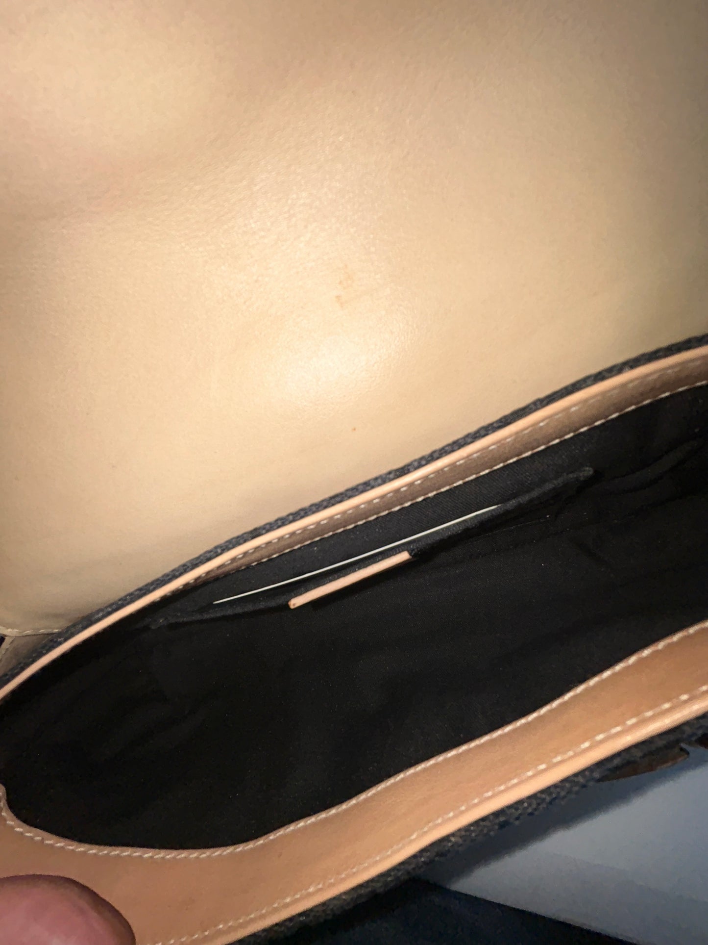 Gucci Black & Beige Canvas & Leather Monogram Mini Horsebit Chain Shoulder Bag