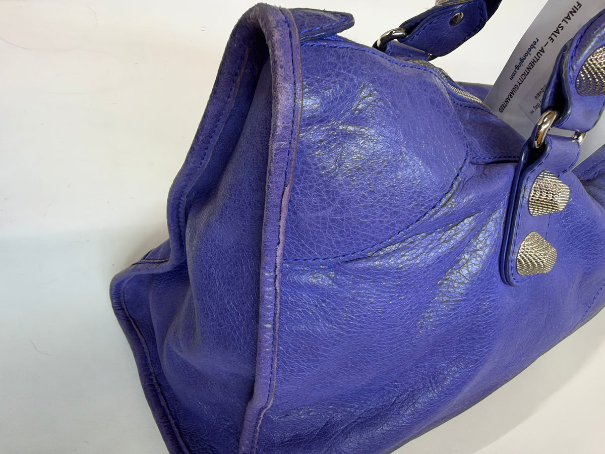 Balenciaga Purple Work City Bag w/ Silver Giant Hardware