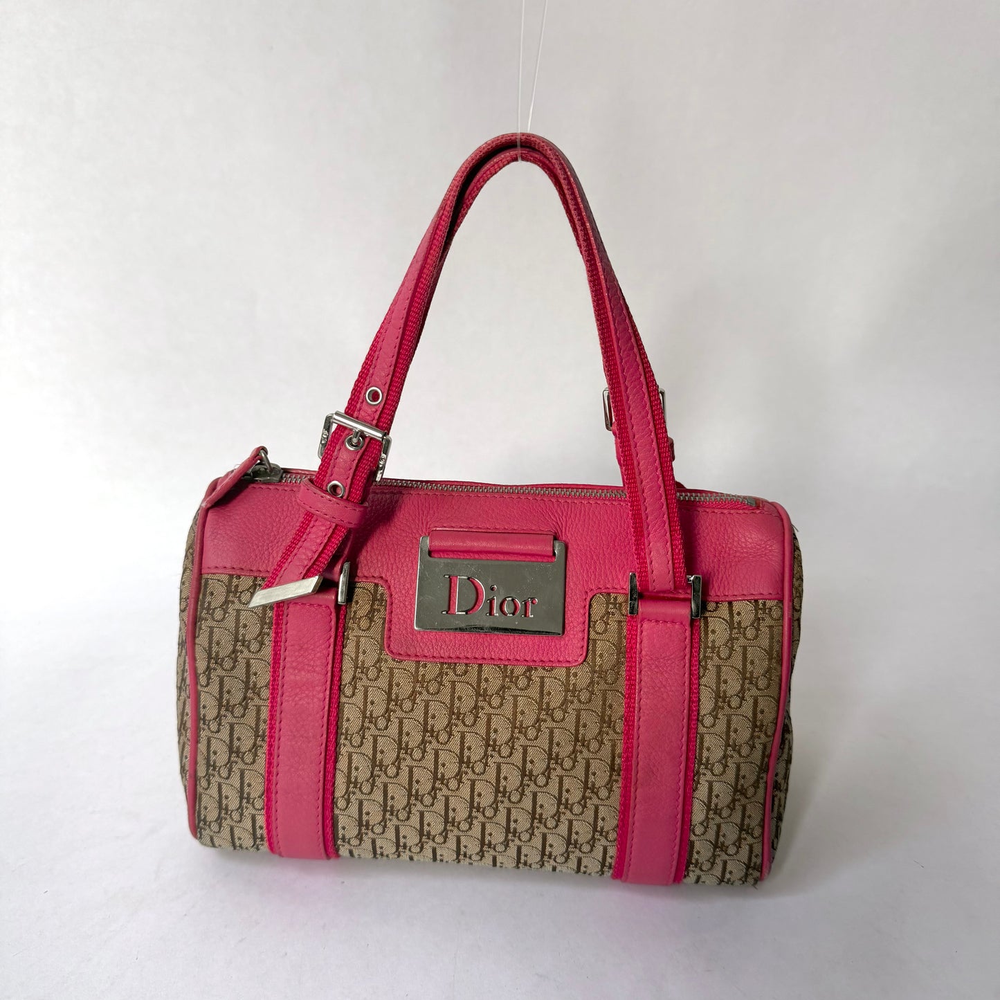 Christian Dior Brown & Pink Canvas & Leather Boston Bag