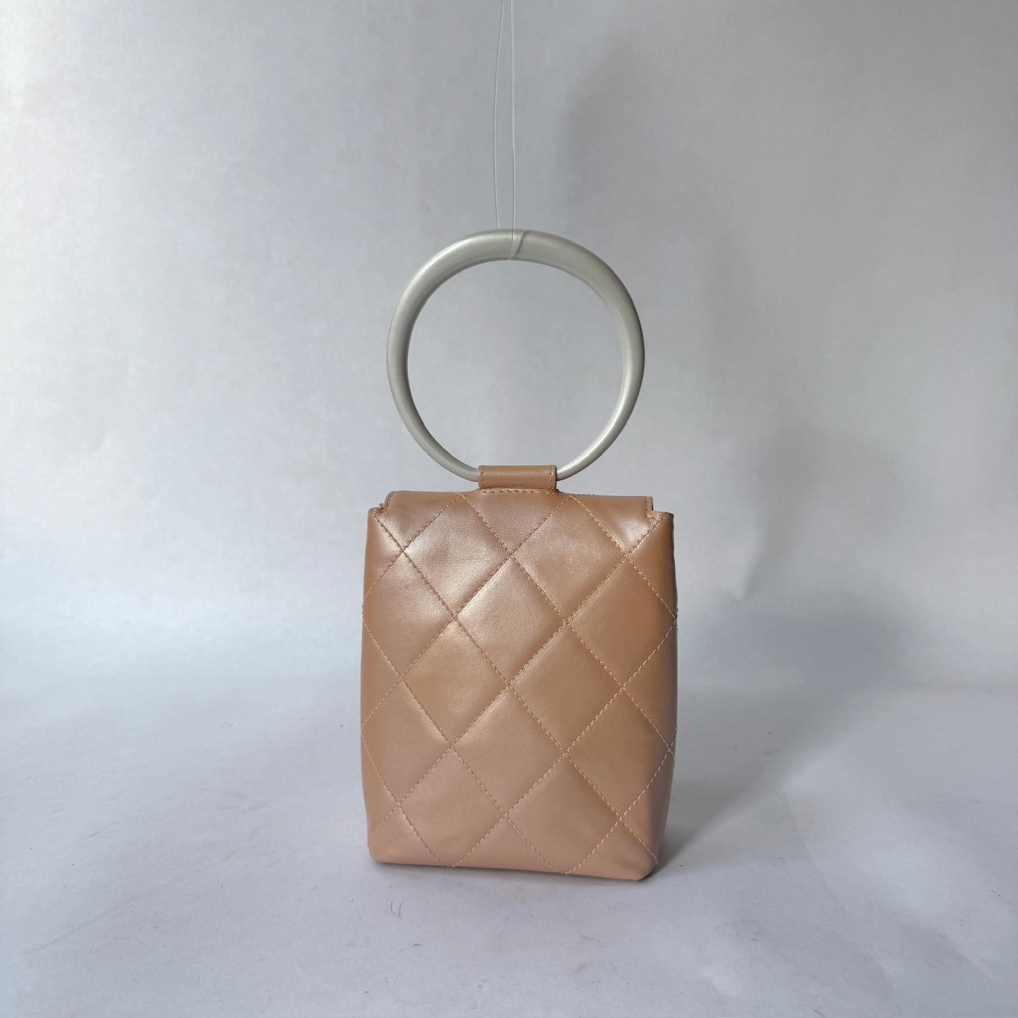 Chanel Pink Lambskin Leather Quilted Ring Top Handle Bag