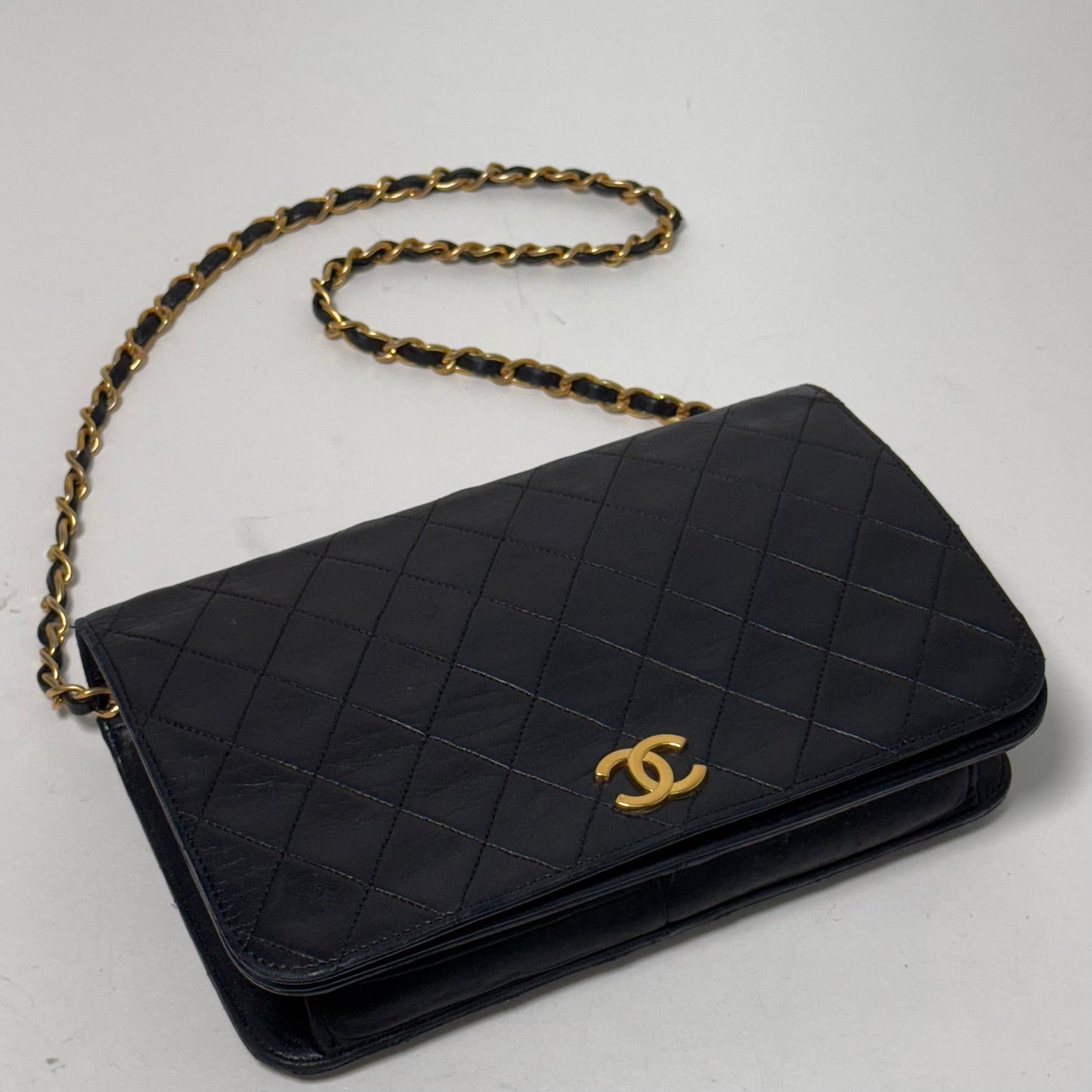 Chanel Vintage Black Lambskin Quilted Square Full Flap 24K GPHW