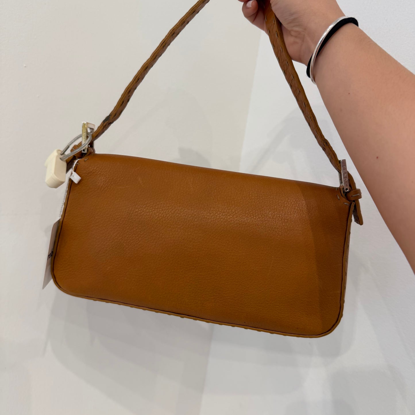 Fendi Brown Selleria Sterling Silver Hardware Baguette Bag