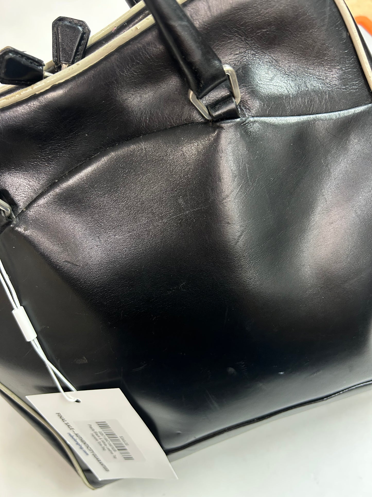 Prada Black & White Leather Top Handle Tote Bag