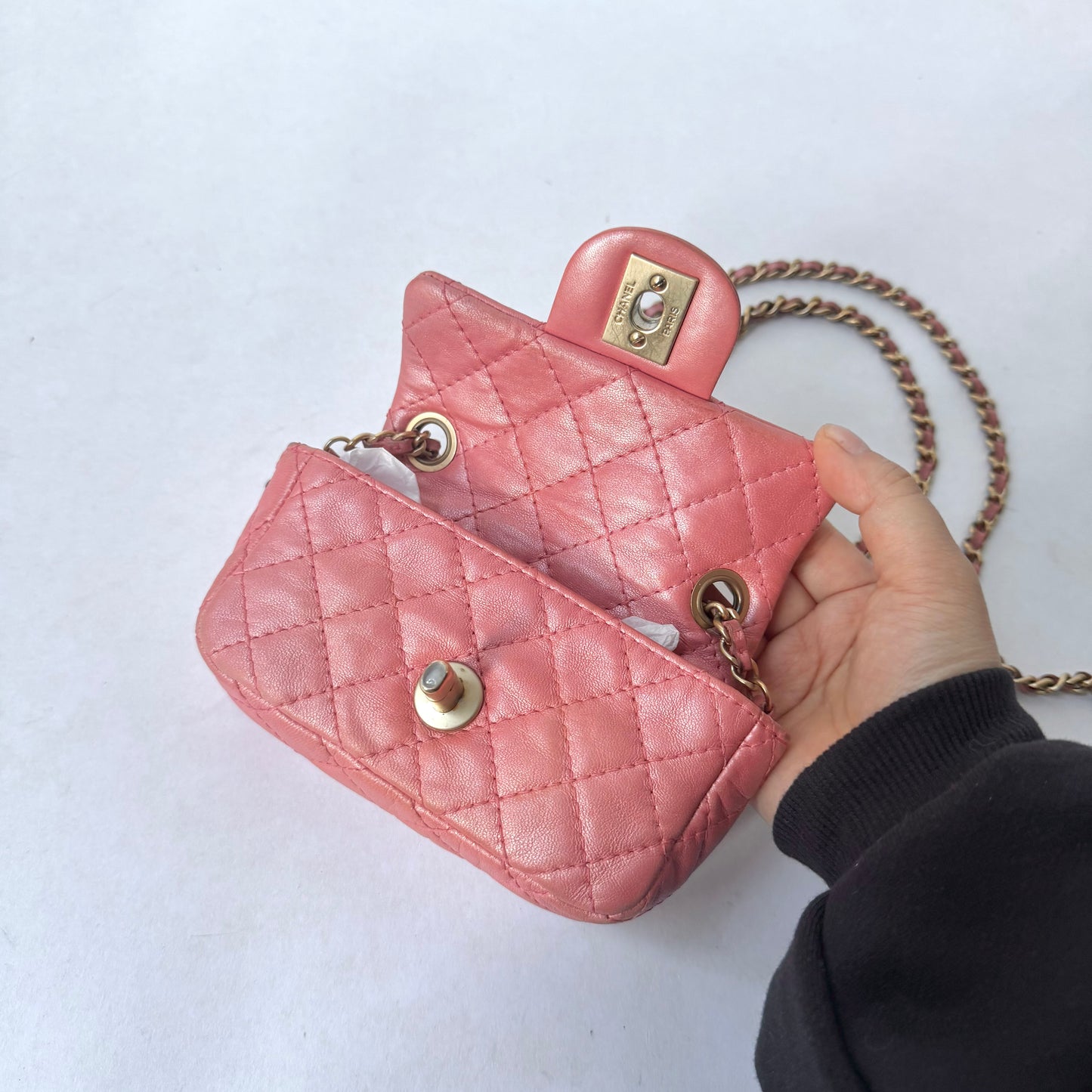 Chanel Pink Micro Mini Rhinestone Flap Crossbody Bag