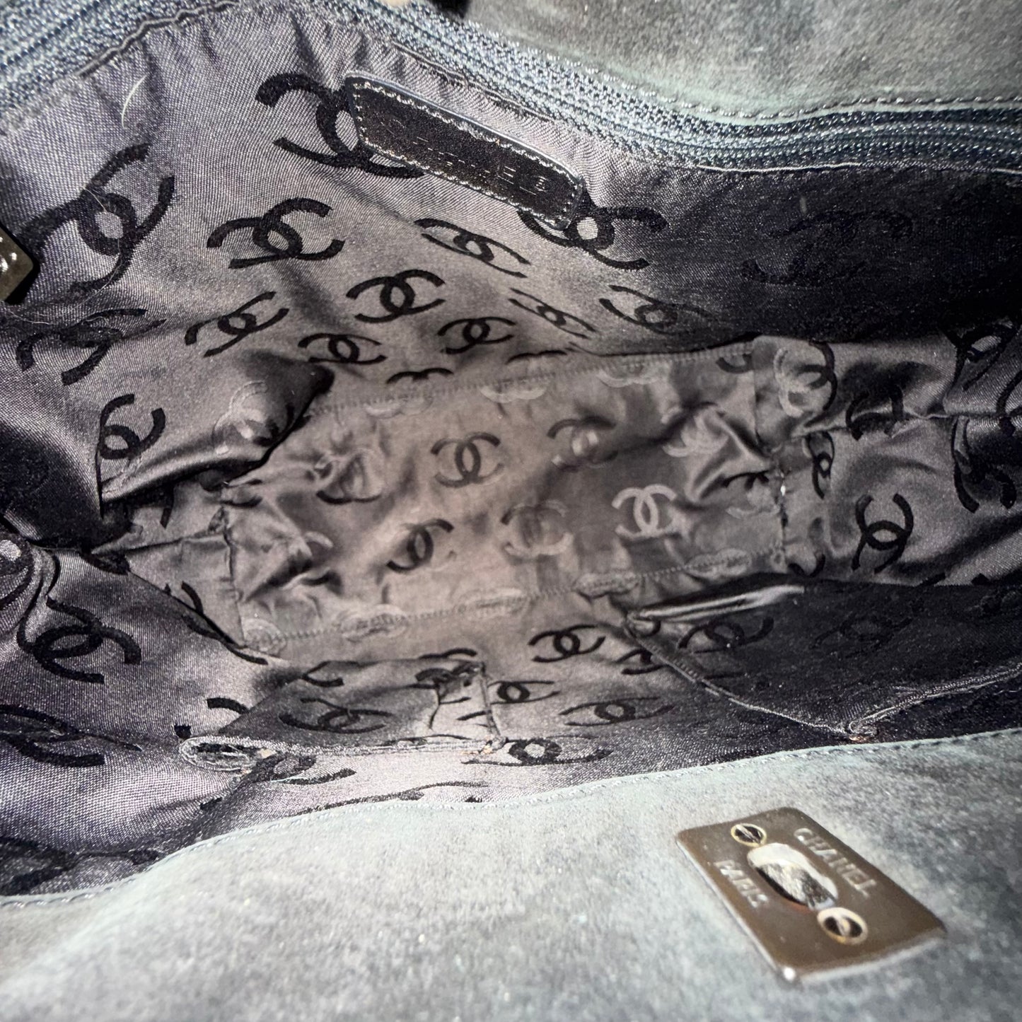 Chanel Black Suede Quilted Tote Bag
