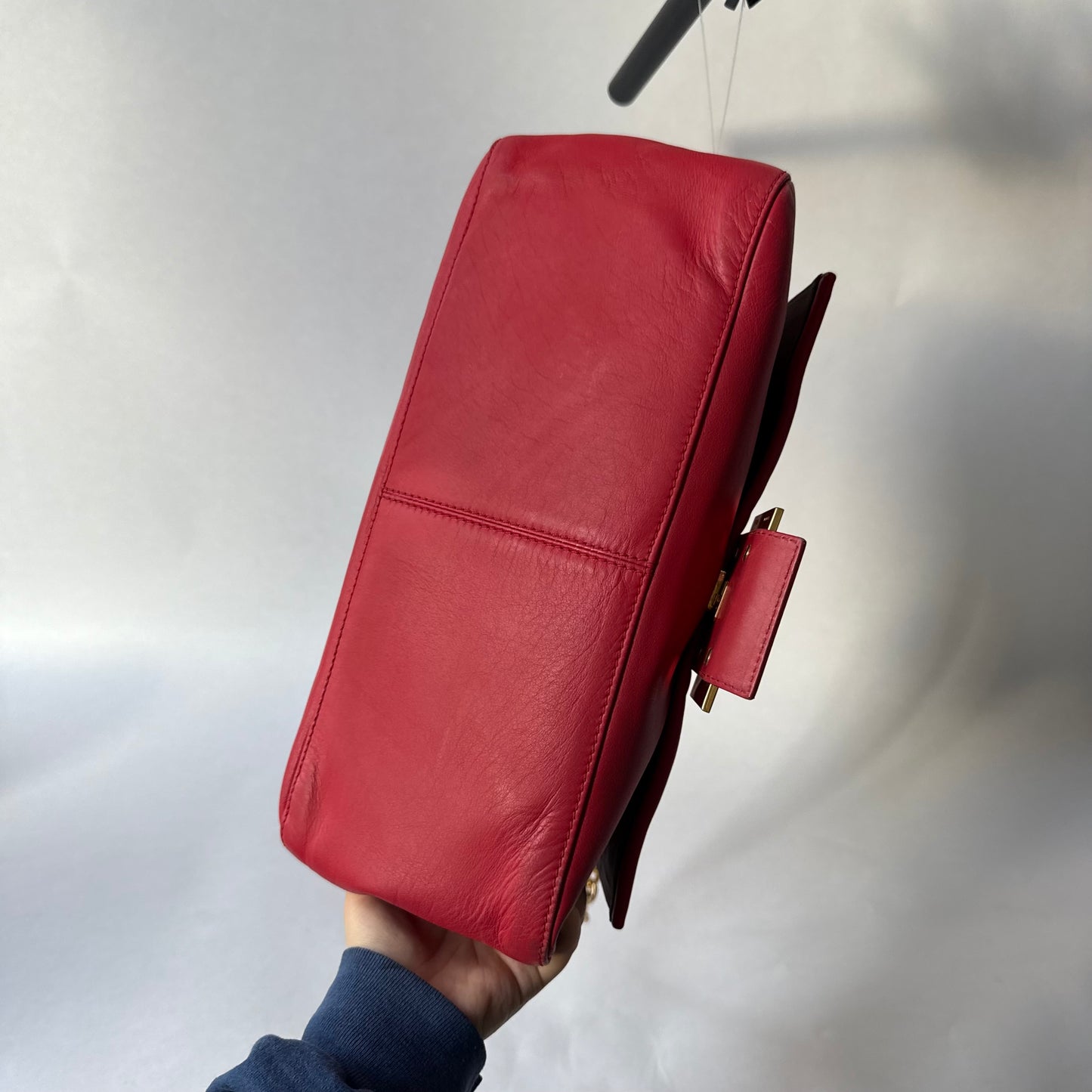 Fendi Red Leather Python Detail Mama Baguette Shoulder Bag